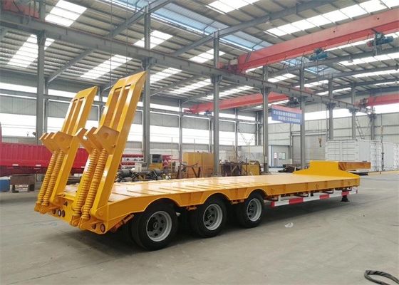Heavy Duty 3 Axles 60 Ton Semi Trailer Low Flat Bed Truck
